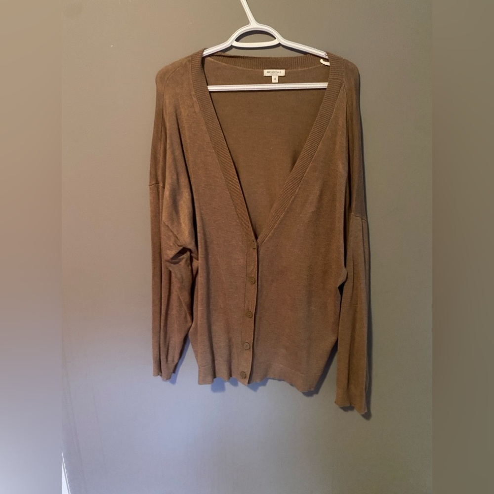 Essentials Brown Relaxed V-Neck Button-Front Cardigan